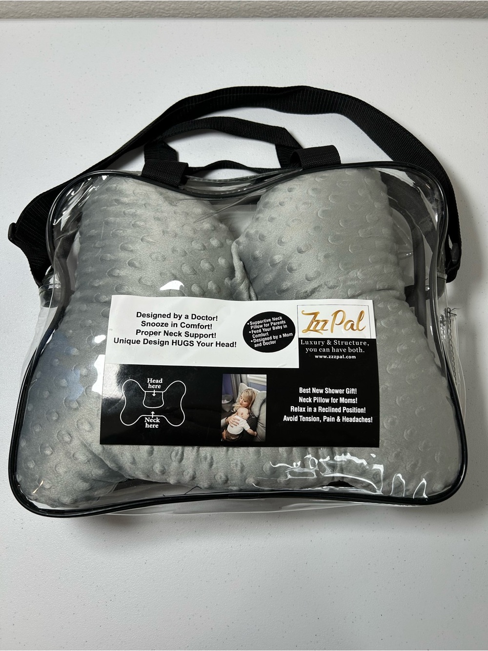 NWT Zzz Pal Baby Feeding Support Pillow Soft Gray Dot Neck Pillow